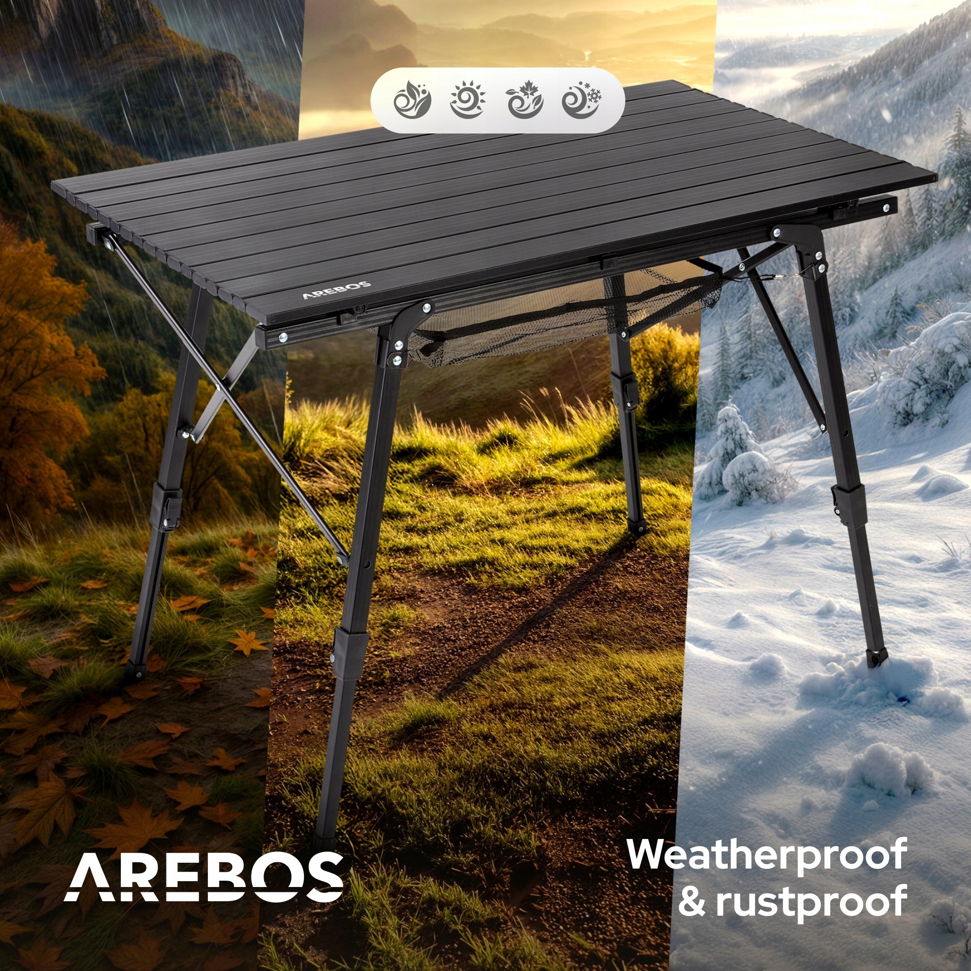 Arebos - Foldable Aluminum Camping Table | 120 x 70 cm | Black Packaging status original