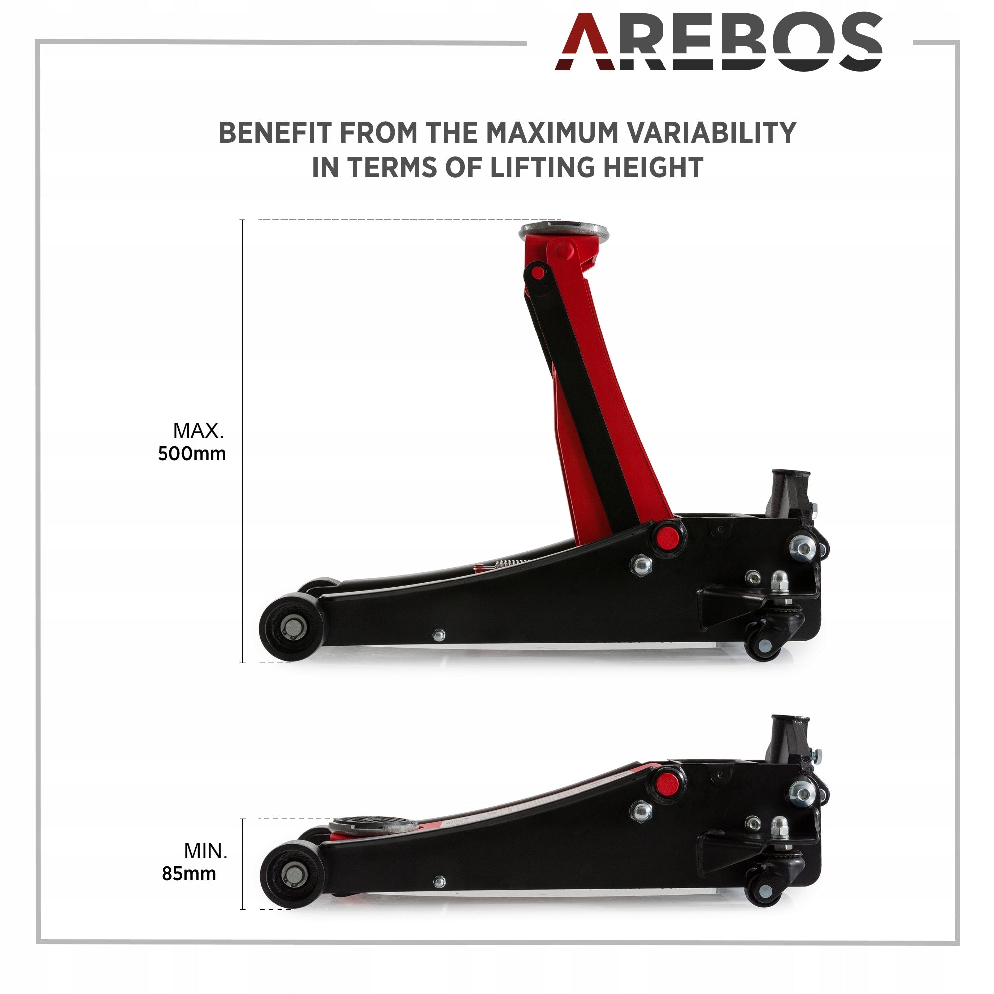 Arebos - Hydraulic Trolley Jack 3T | +3T Axel Stand | Set of 2 Manufacturer code AR-HE-HRW+UB3