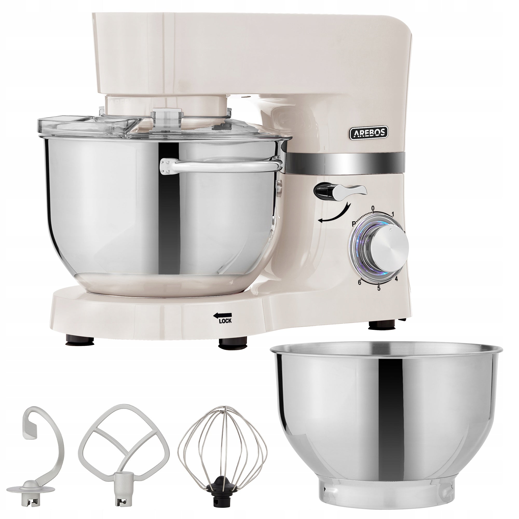 Arebos - Kitchen Machine | 2 Bowls 4.5L & 5.5L | 6 Speeds | 1500 W | Creme EAN (GTIN) 4260627427819