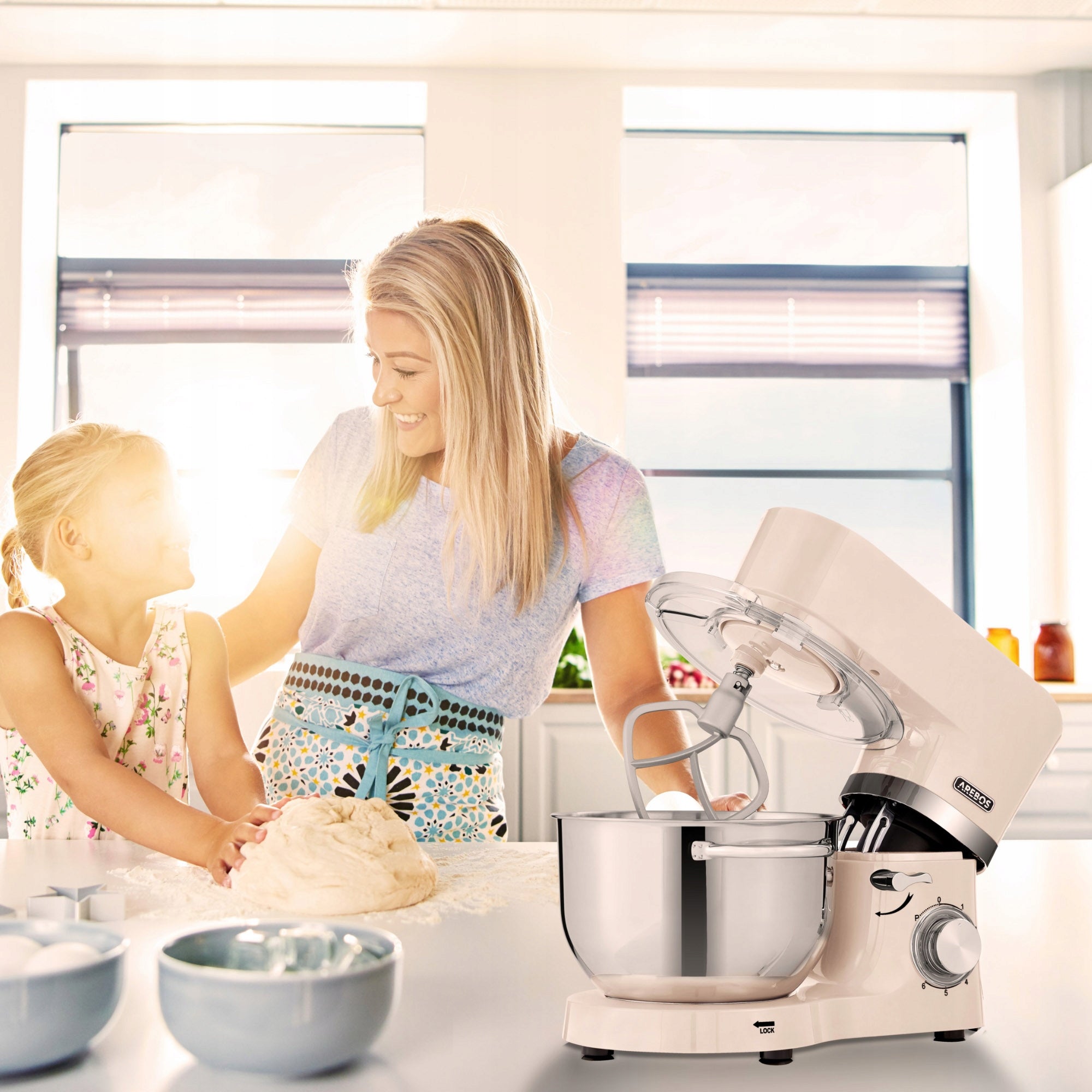 Arebos - Kitchen Machine | 2 Bowls 4.5L & 5.5L | 6 Speeds | 1500 W | Creme Manufacturer code AR-HE-KM15X2C