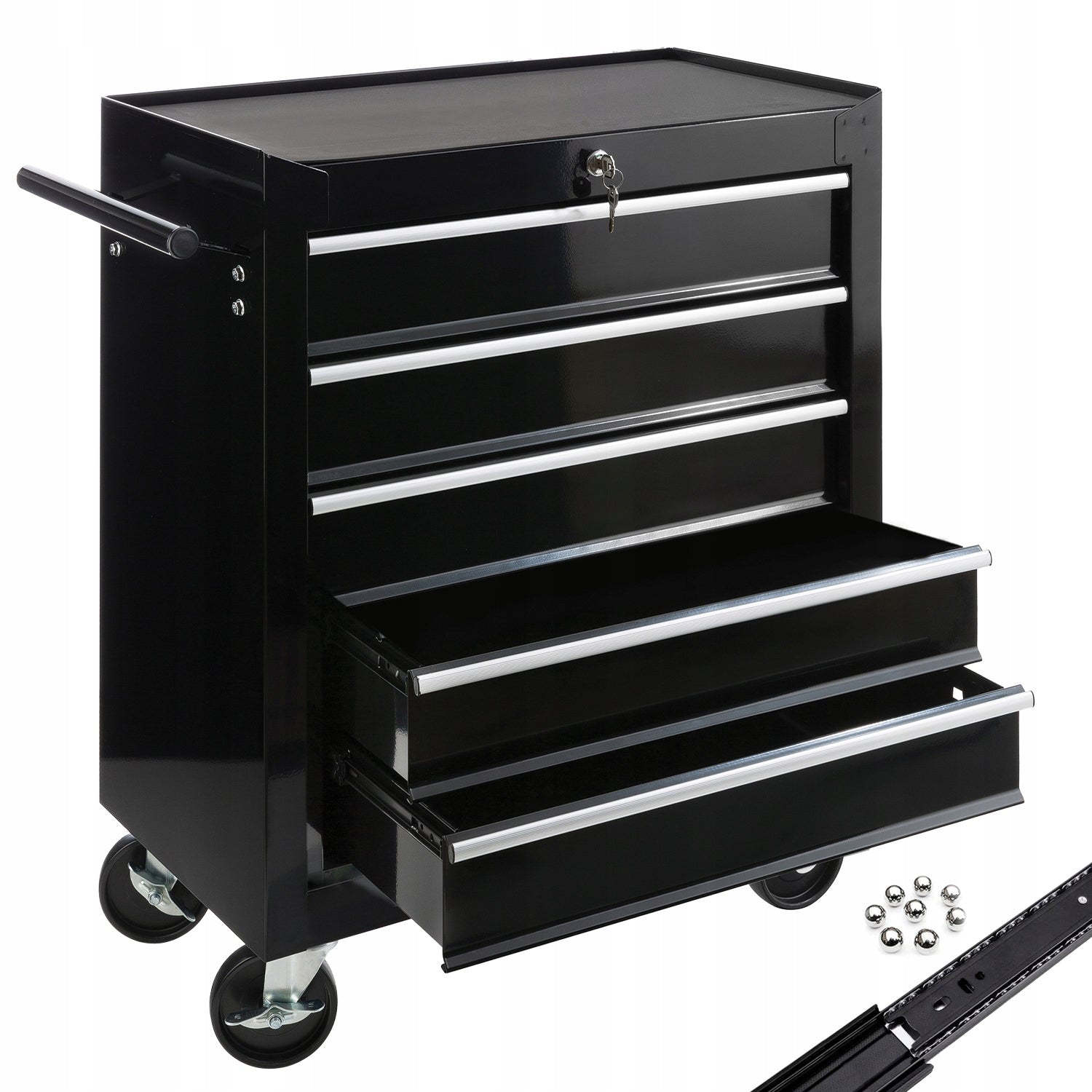 Arebos - Workshop Trolley | 5 Compartments | Lockable | Black