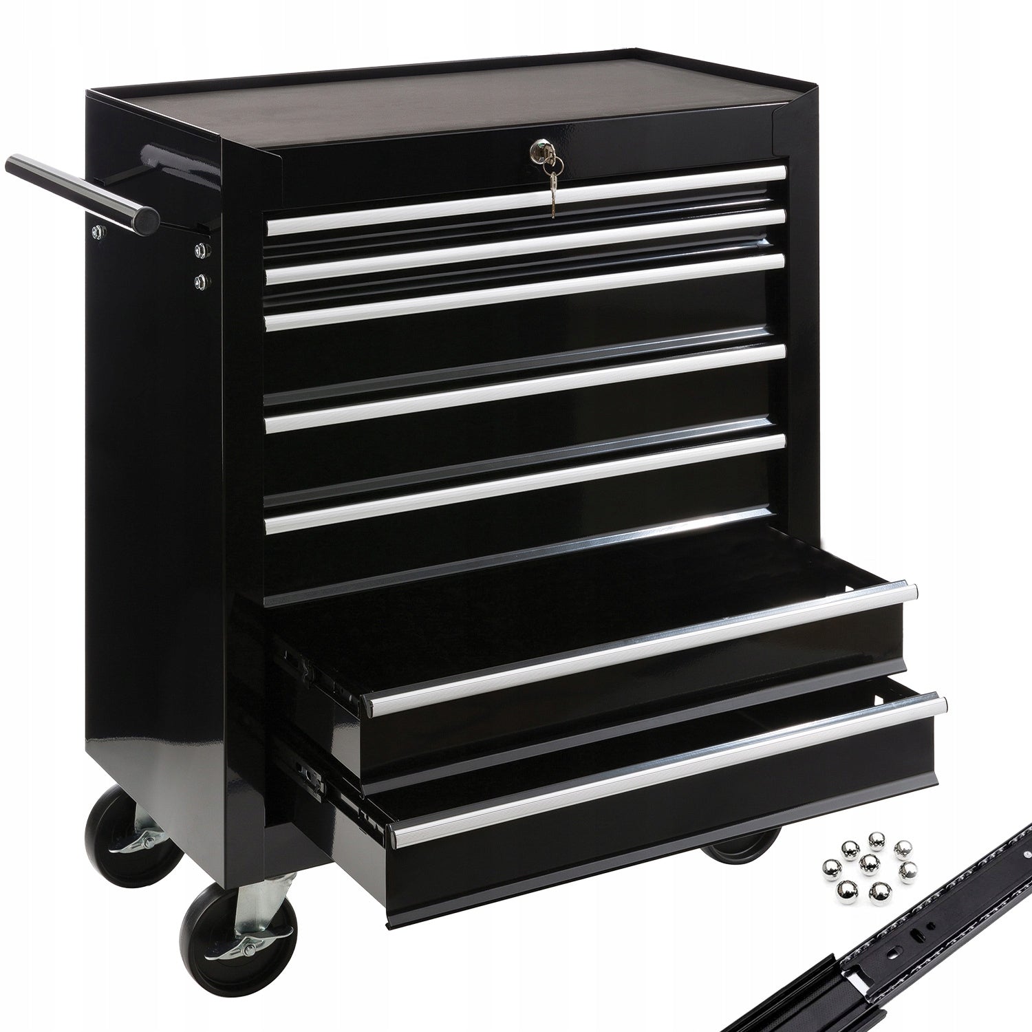 Arebos - Workshop Trolley | 7 Compartments | Lockable | Black