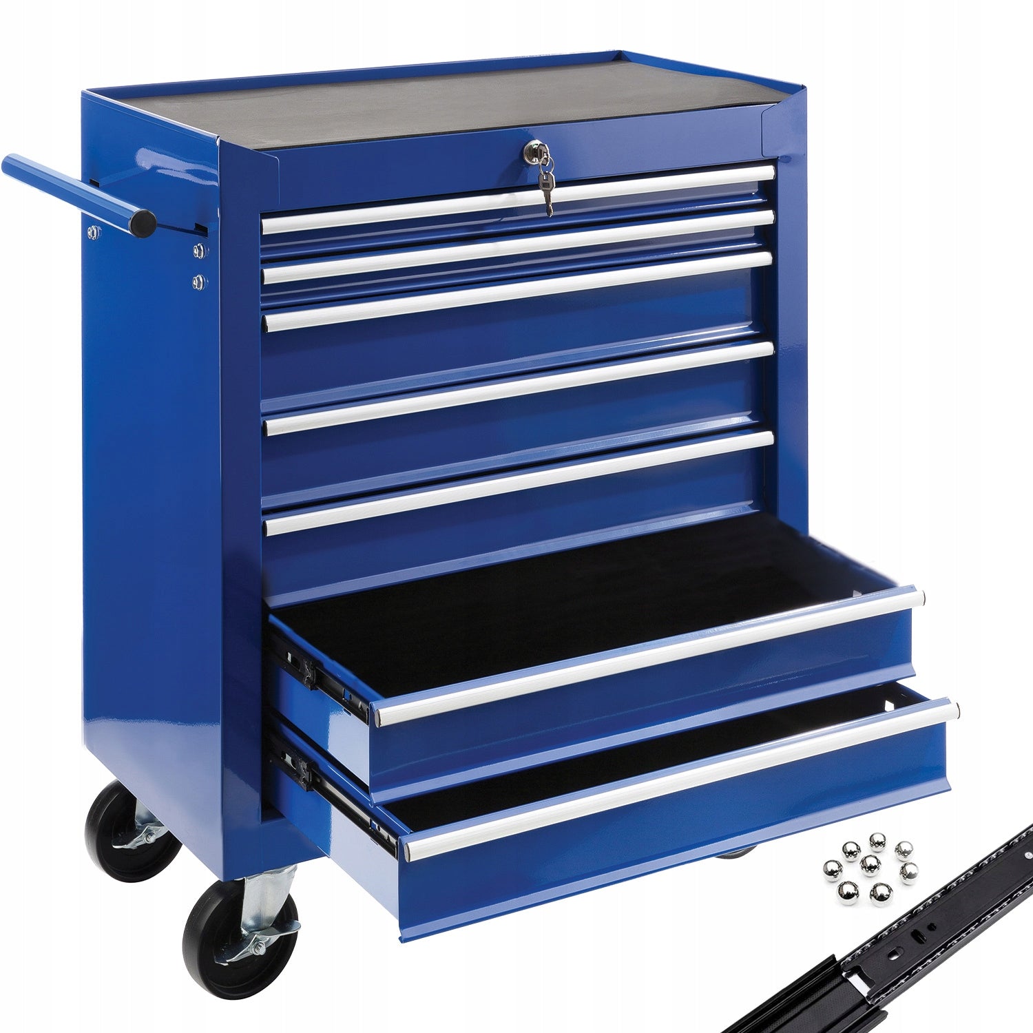 Arebos - Workshop Trolley | 7 Compartments | Lockable | Blue