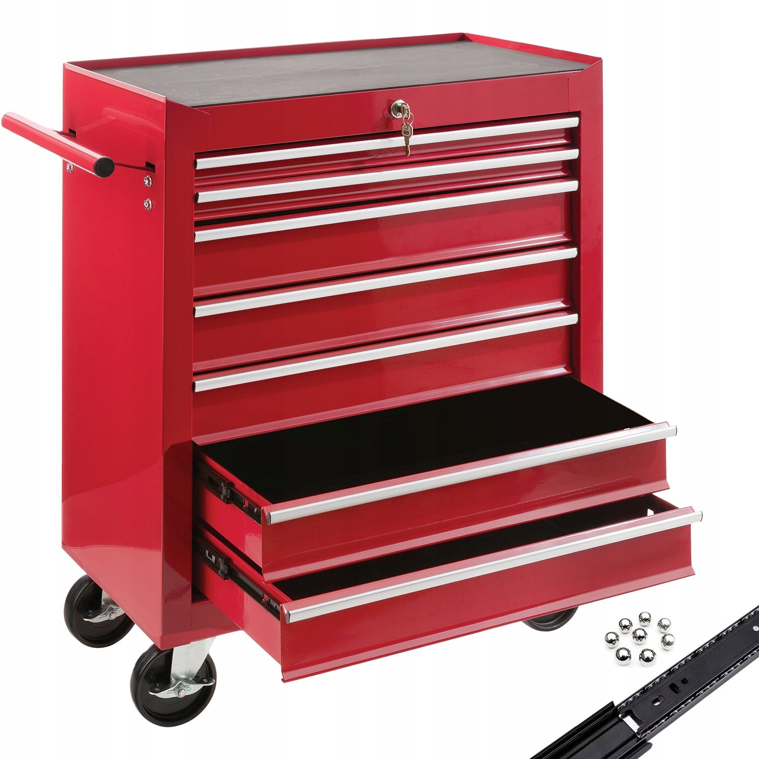 Arebos - Workshop Trolley | 7 Compartments | Lockable | Red