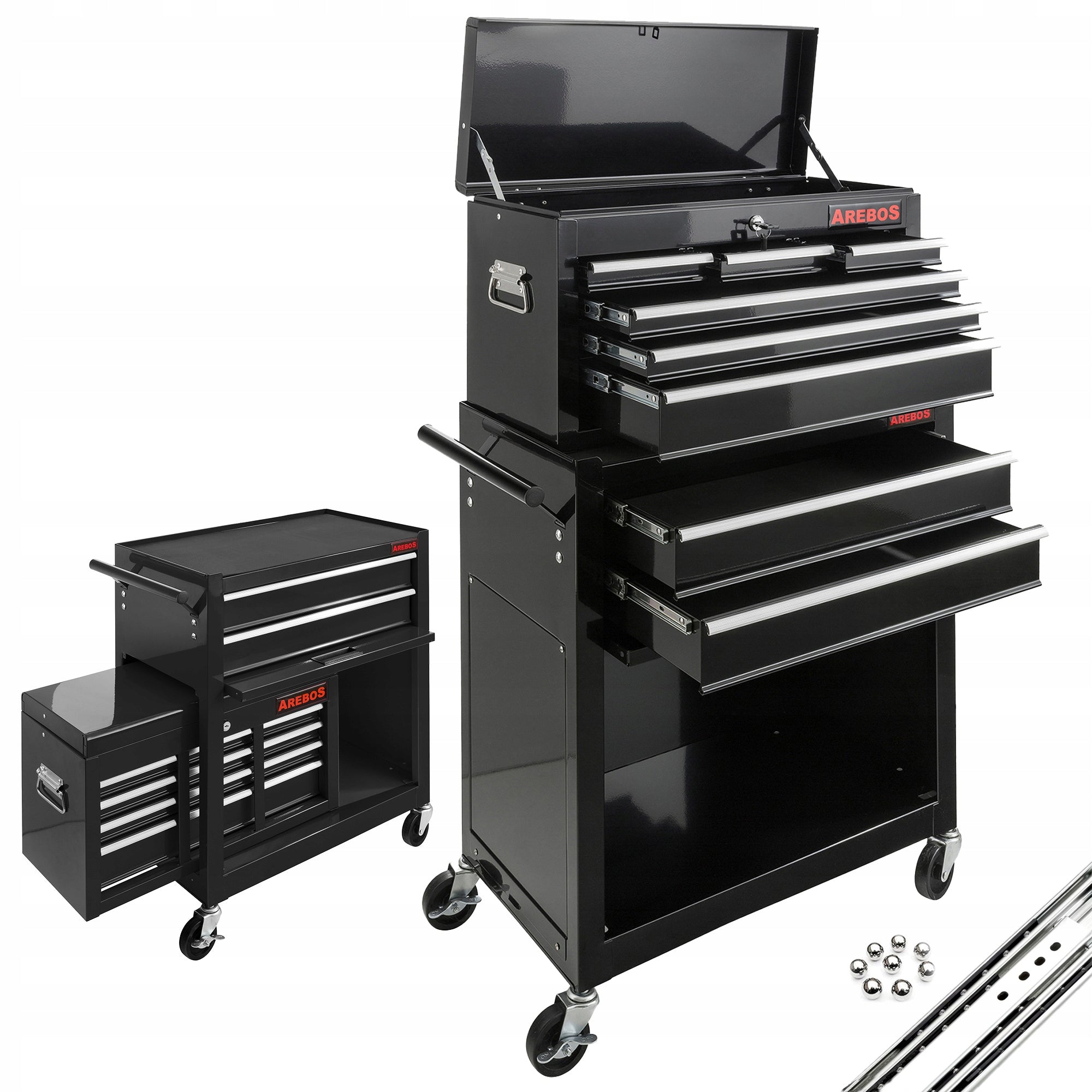Arebos - Workshop Trolley | 9 Compartments | Lockable | Black