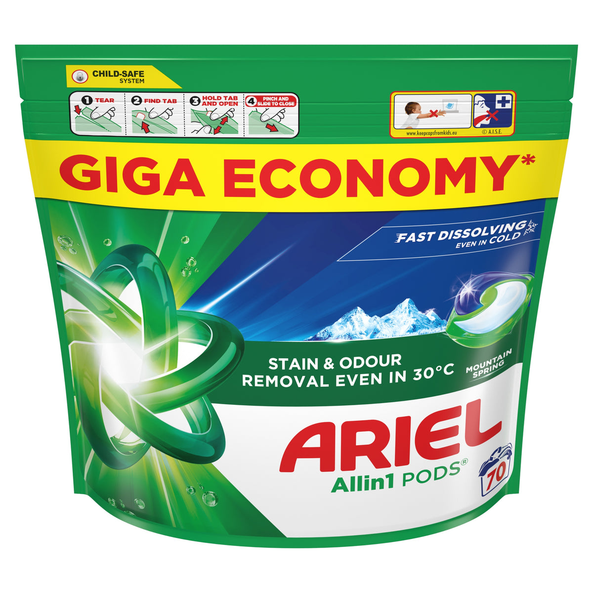 Ariel Mountain Spring Allin1 White Fabric Washing Capsules 70 Washes