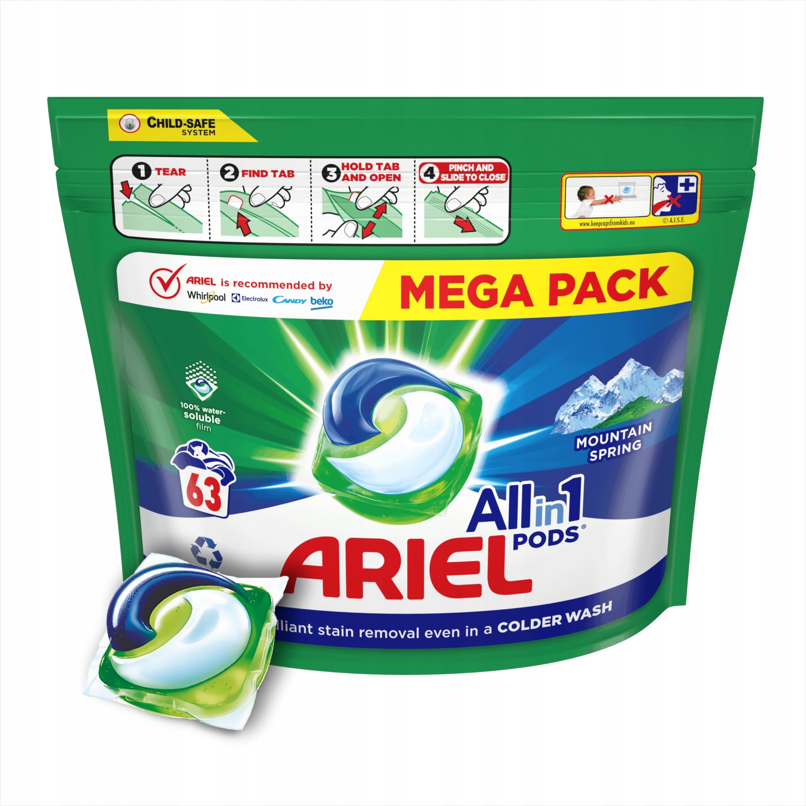 Ariel Pods Mountain spring 63 Washing Capsules