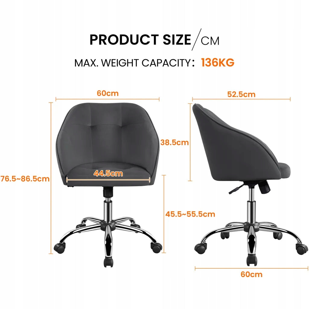 Armchair Swivel Chair OFFICE Grey Quilted Velvet Texture Brand Yaheetech