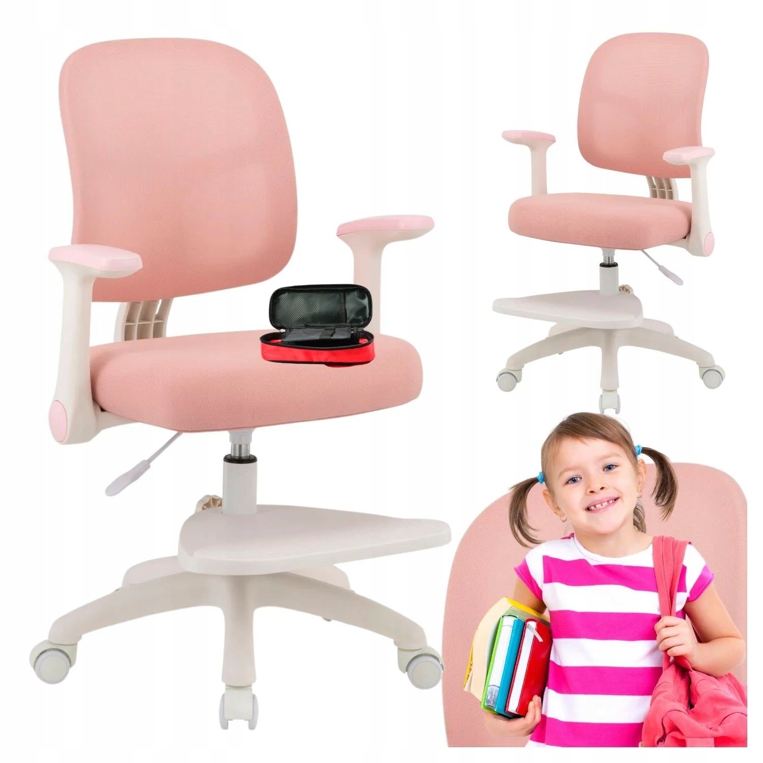 Armchair with Footrest for Girls for Desk Swivel Chair Pink SOLA