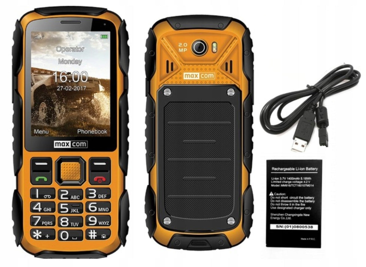 Armored PHONE for senior MOBILE MAXCOM MM920 IP67 yellow USB-C Charger included no