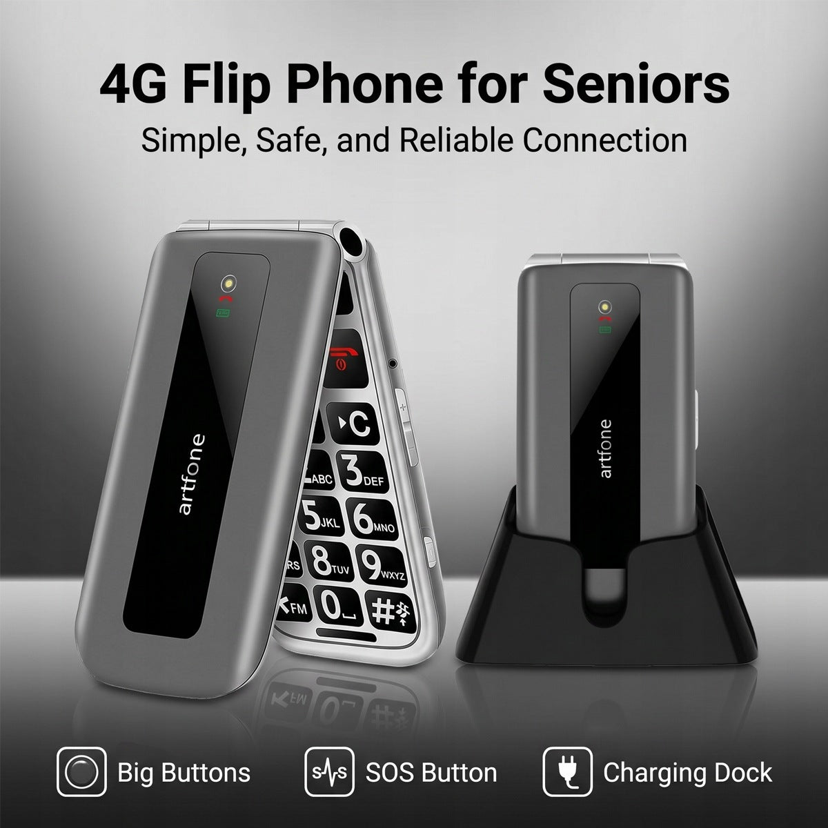 Artfone F30 4G Flip Phone for Seniors Feature Phone Unlocked Big Button SOS Charger included yes