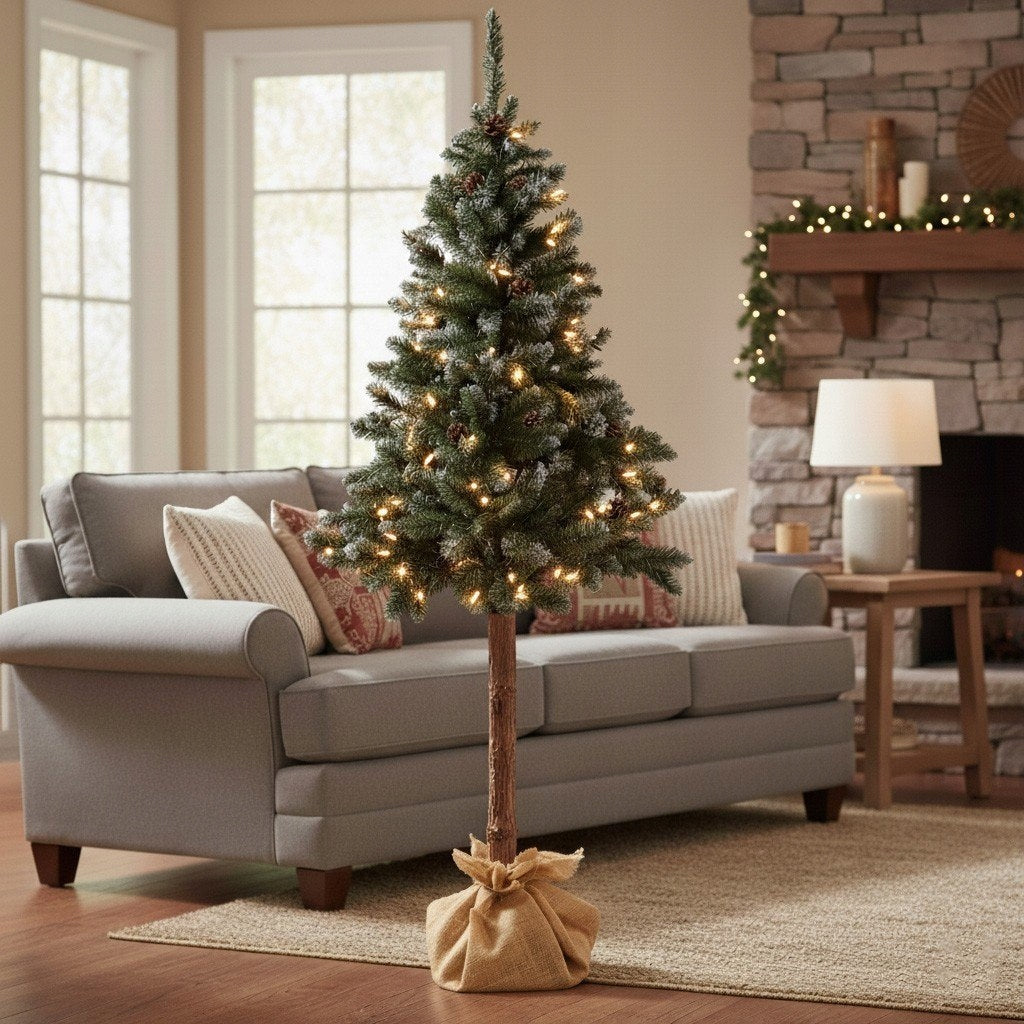 Artificial Christmas Tree On The Trunk 150 cm Diamond Pine with Cones Snow-covered Packaging status original