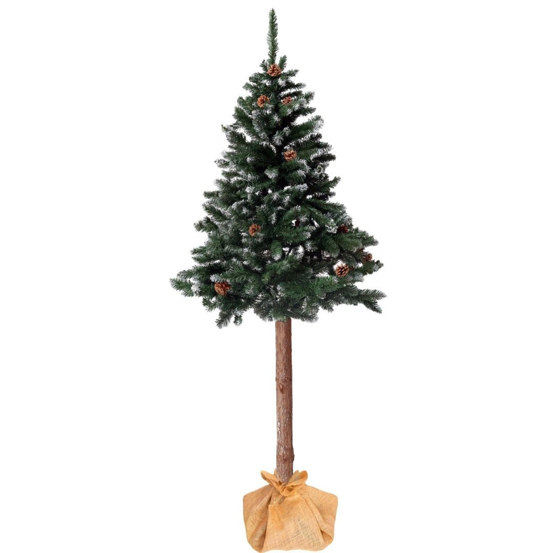 Artificial Christmas Tree On The Trunk 150cm Snowy With Pine Cones Trunk For Christmas Packaging status original