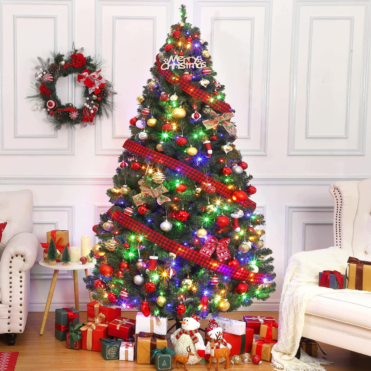 Artificial Christmas Tree with LED Lights, Metal Hinge Base, 140cm Height 101 - 120 cm
