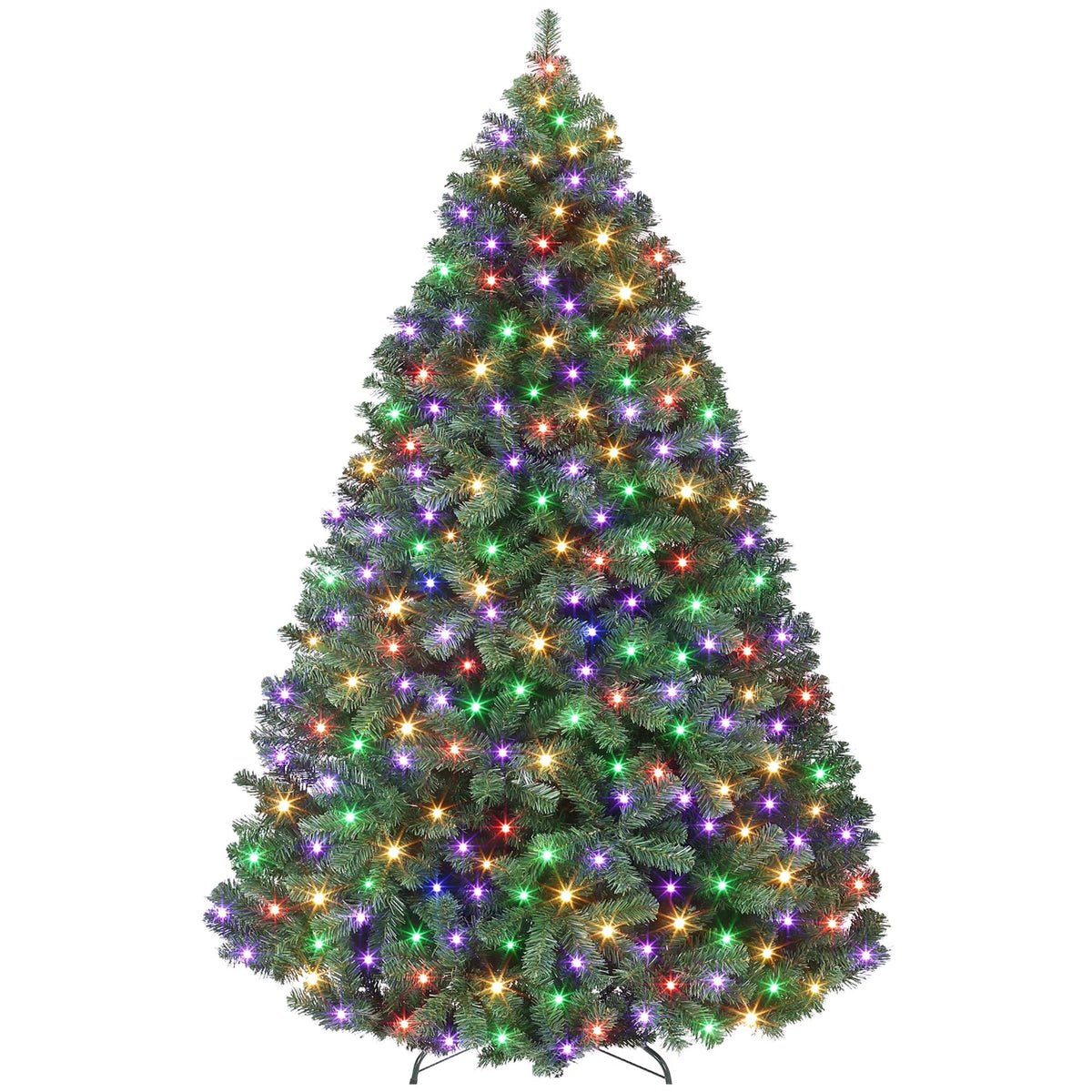 Artificial Christmas Tree with LED Lights, Metal Hinge Base, 140cm