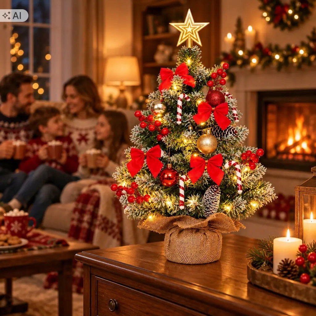 Artificial Christmas tree 60 cm decorated with LED lights for table red Packaging status original