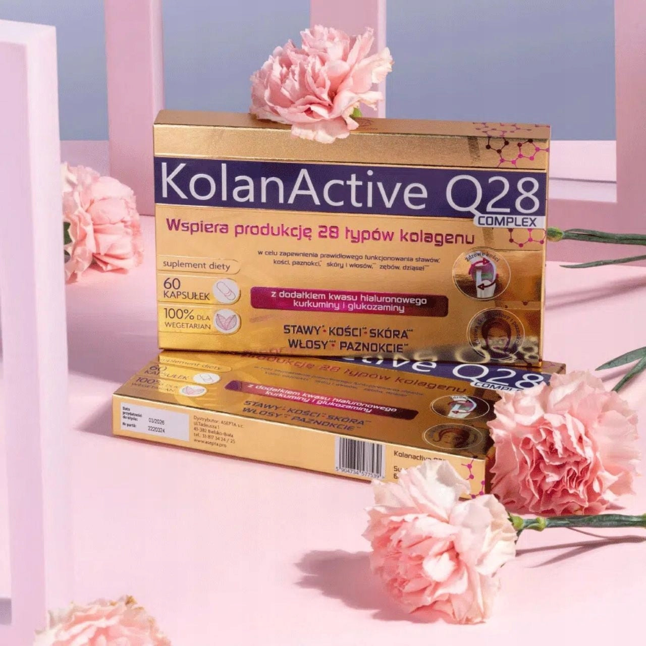 Asepta Kneeactive Q28 Healthy Joints Skin Nails Collagen 60 capsules Packaging status original