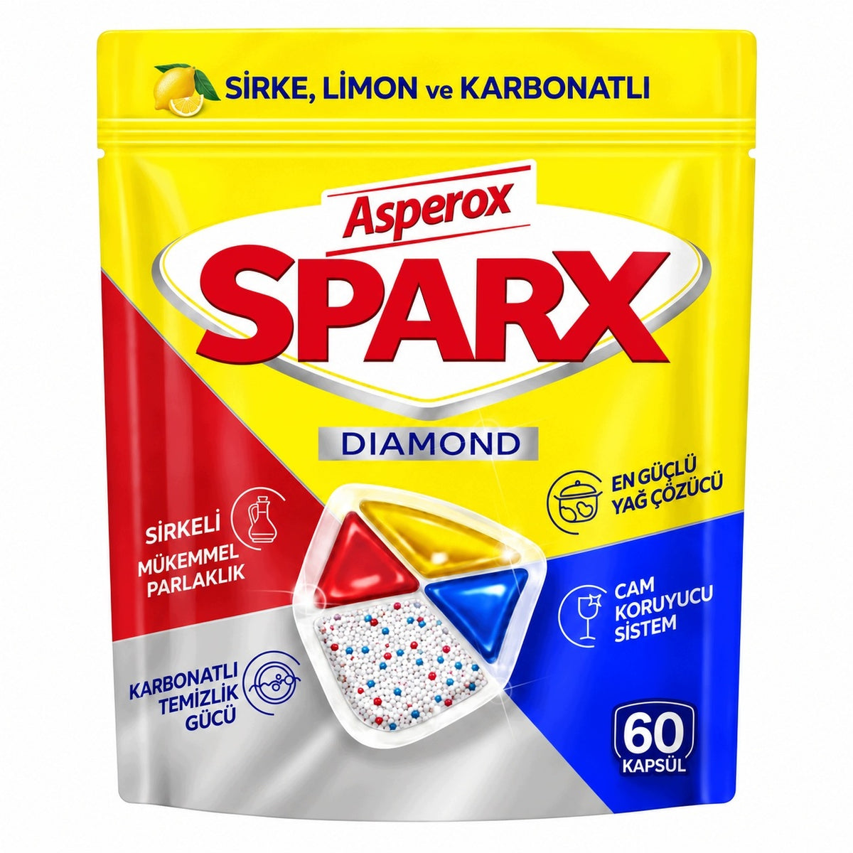 Asperox Sparx Diamond Dishwasher Capsules 60pcs All in One Cleaning Packaging status original