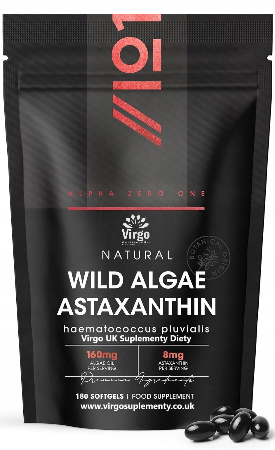 Astaxanthin 160 mg 180 gel capsules Wild Algae 8mg Astaxanthin