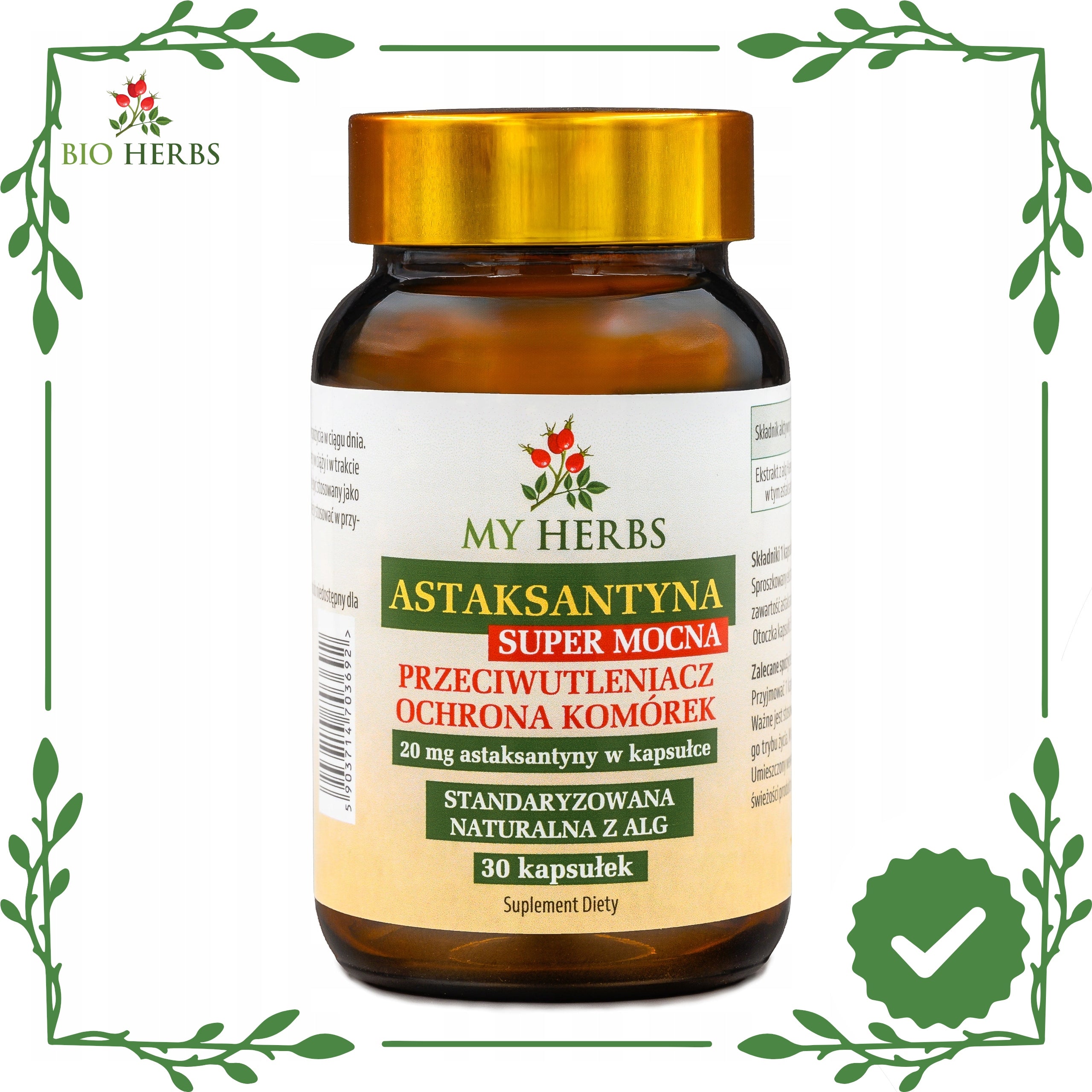 Astaxanthin Super Strong 20 mg natural algae 30 capsules antioxidant power Medical device no