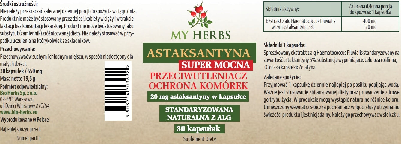 Astaxanthin Super Strong 20 mg natural algae 30 capsules antioxidant power Packaging status original