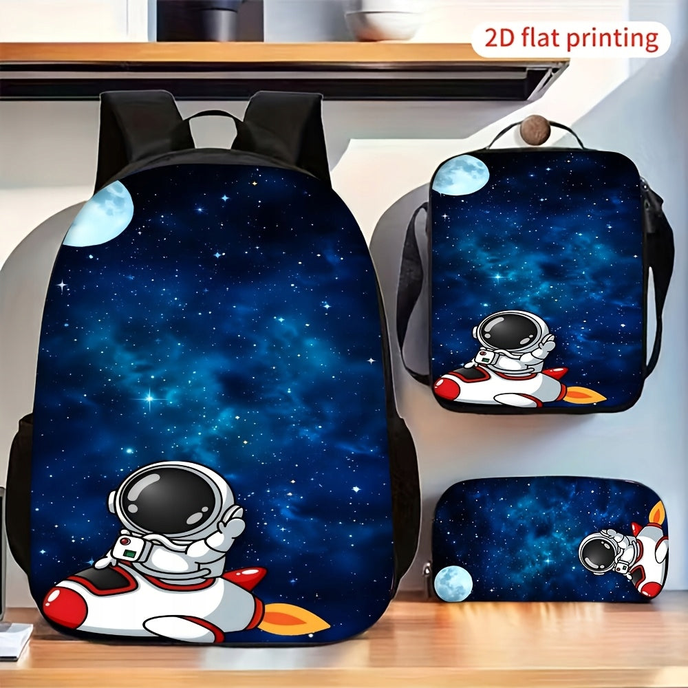 Astronaut Rocket Space Starry Sky Backpack Crossbody Bag Pouch Set