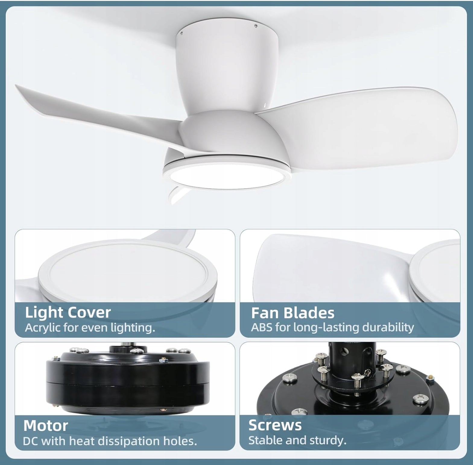 Ateroll Ceiling Fan LED Lamp 76cm 3 Shovels Quiet Fan + Remote Control Dominant color white