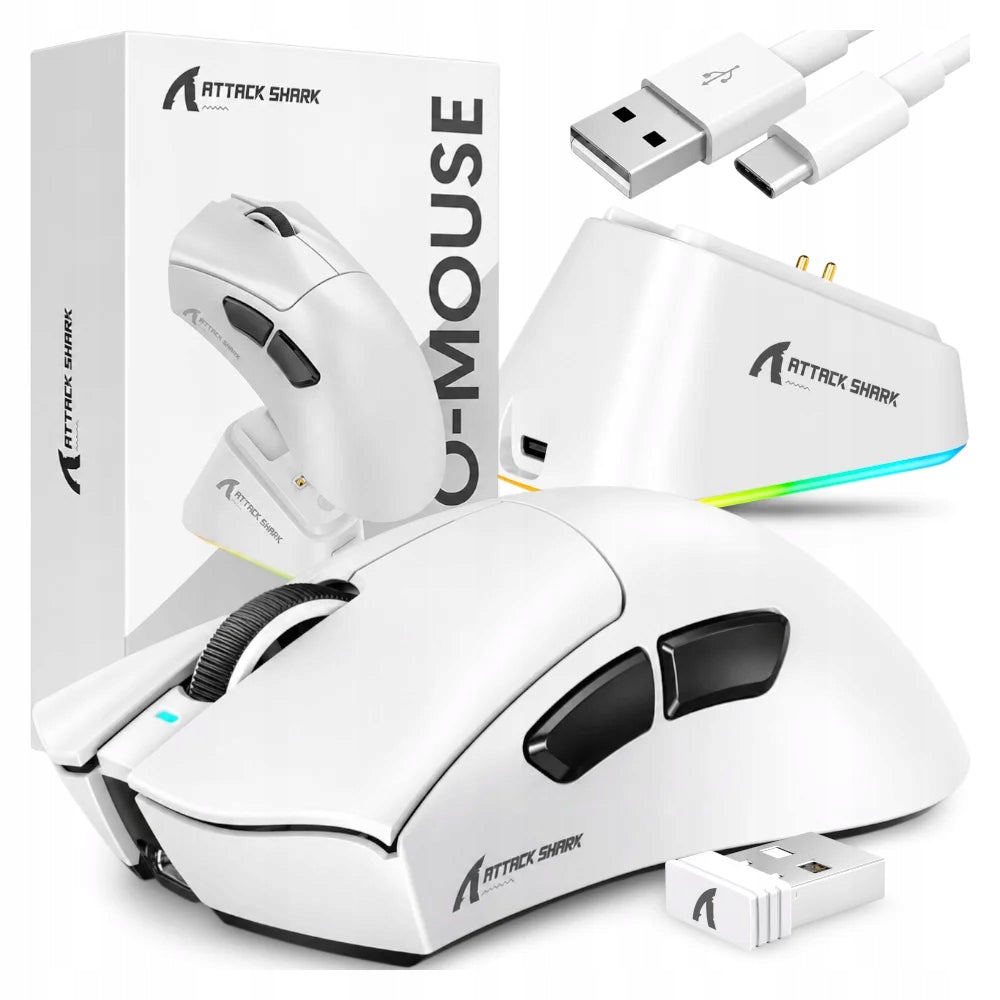 Attack Shark V3PRO Wireless Optical Mouse + White Docking Station