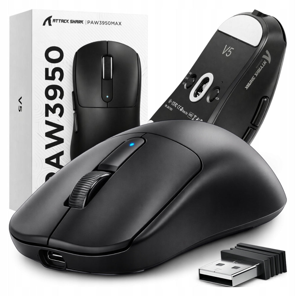 Attack Shark V5 Wireless Optical Gaming Mouse black BT/USB-C/2.4G