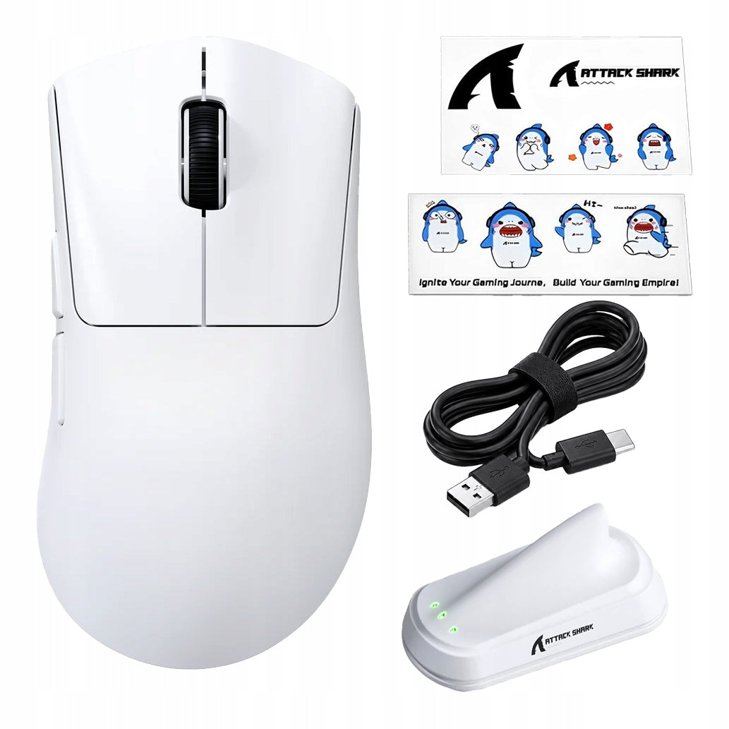 Attack Shark V8 Ultra Light White Wireless Optical Mouse for Gaming Packaging status original