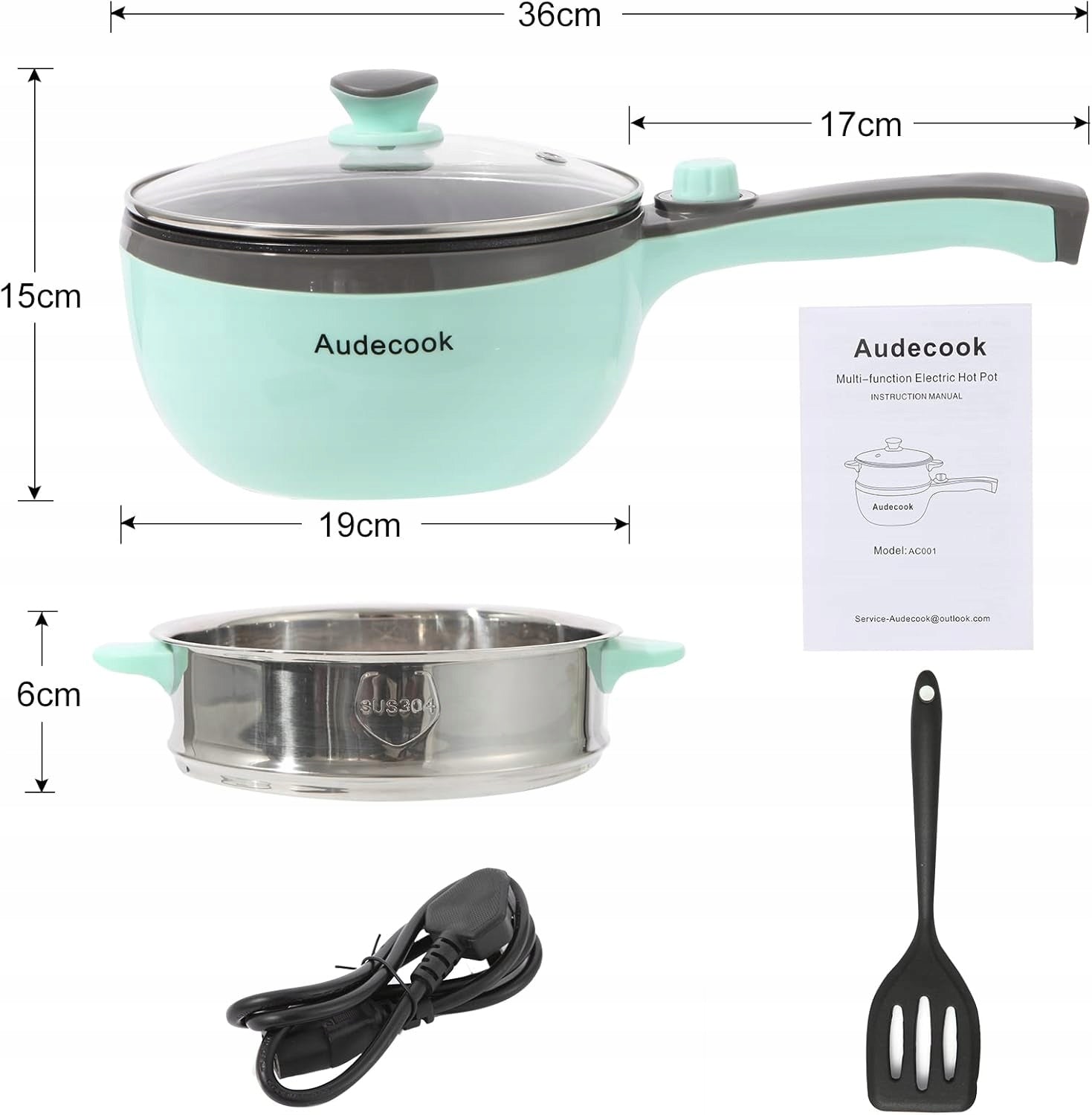Audecook Electric Pot 1.5L Steaming Green Dominant color green