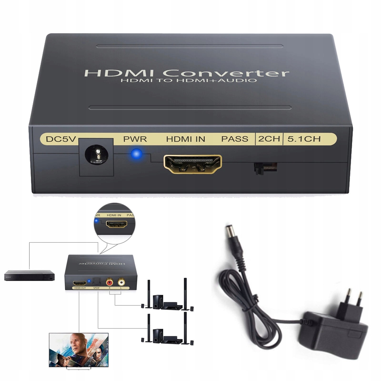 Audio Extractor with HDMI to Toslink SPDIF + Cinch