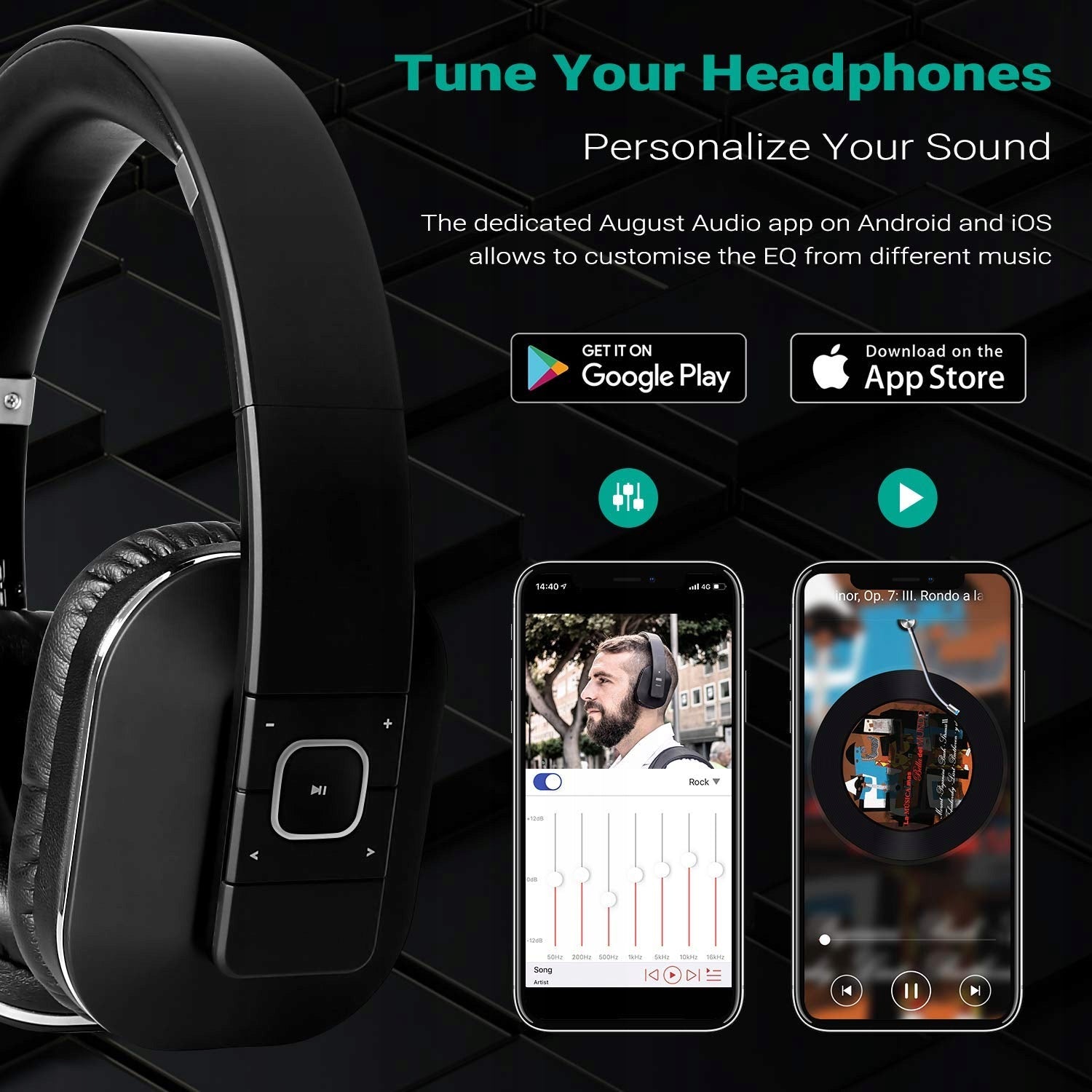 August EP650B Bluetooth Headphones aptX Low Latency Brand August