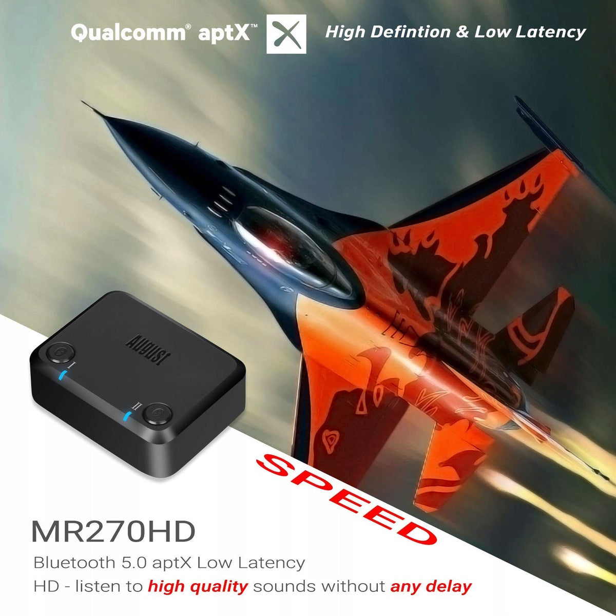 August MR270 HD Bluetooth 5.0 aptX LL transmitter Manufacturer code AUG MR270-HD