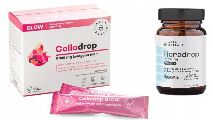 Aura Herbals COLLAGEN GLOW Colladrop Vitamins Minerals + FLORADROPE IMMUNE
