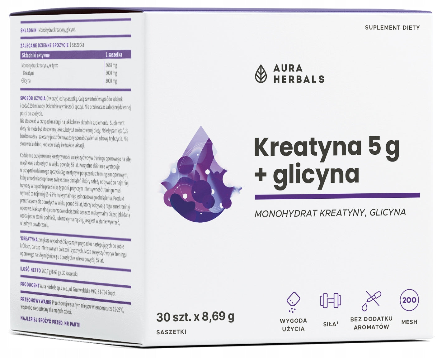 Aura Herbals CREATINE MONOHYDRATE 5g + GLYCINE sachetS MUSCLES REGENERATION