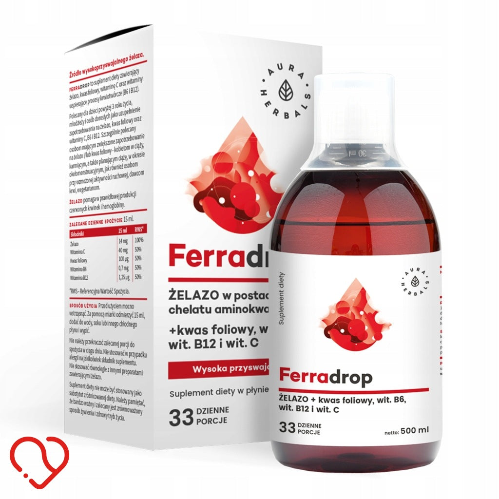 Aura Herbals Ferradrop Liquid Iron Vitamin C B6 B12 Liquid 500ml