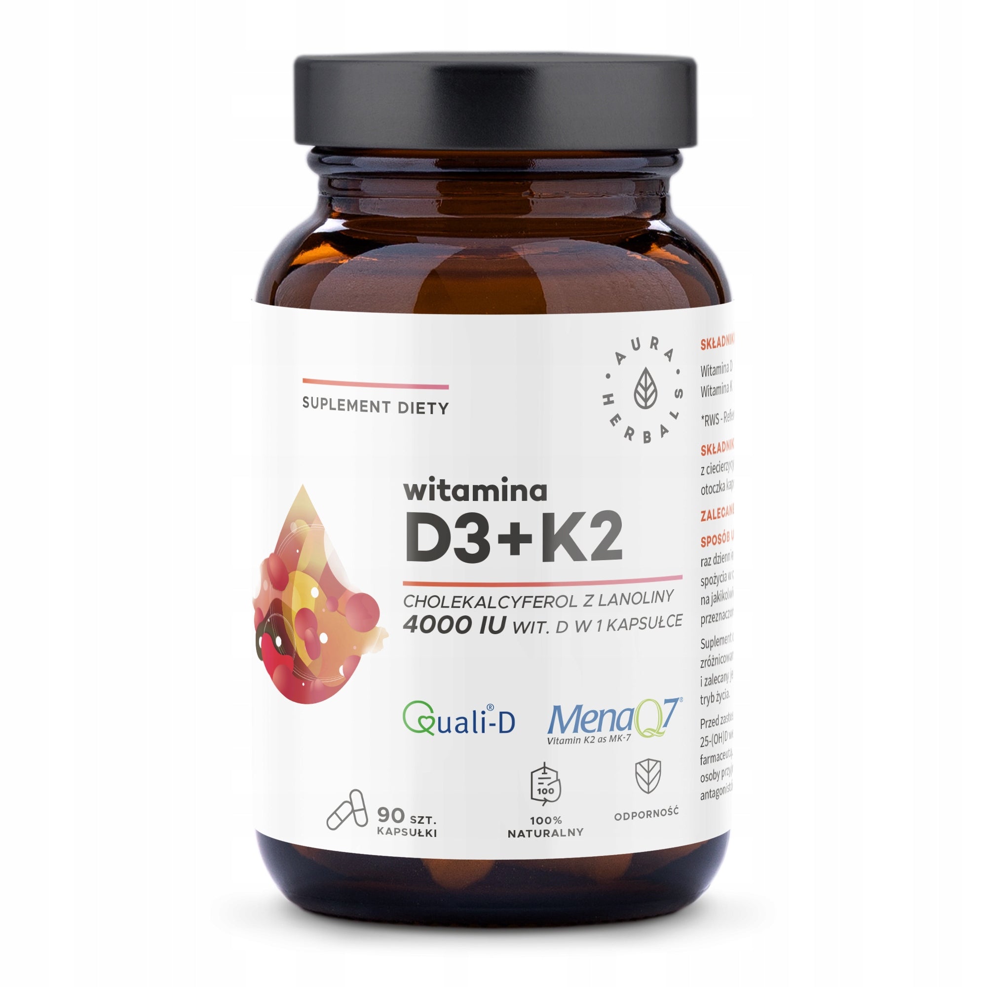 Aura Herbals Vitamin D3K2 D3 4000 IU + K2 90 capsules