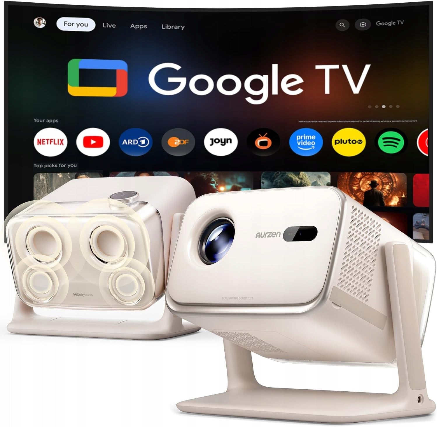 Aurzen Boom Mini smart projector with Google TV for Dolby Audio home theater
