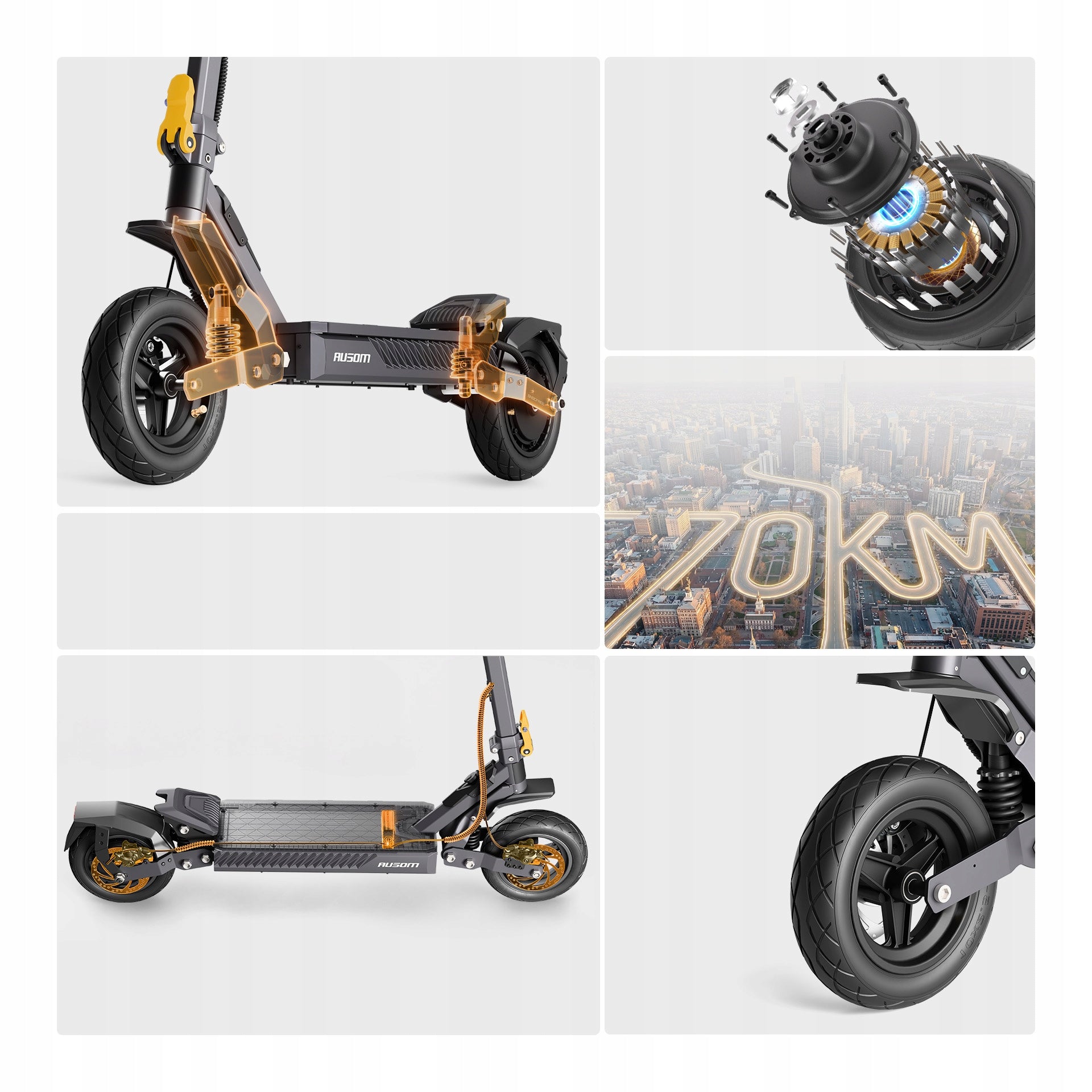 Ausom Gosoul 2 electric scooter 1100W 20km/h 70km 10” Tubeless Tires Brand Ausom