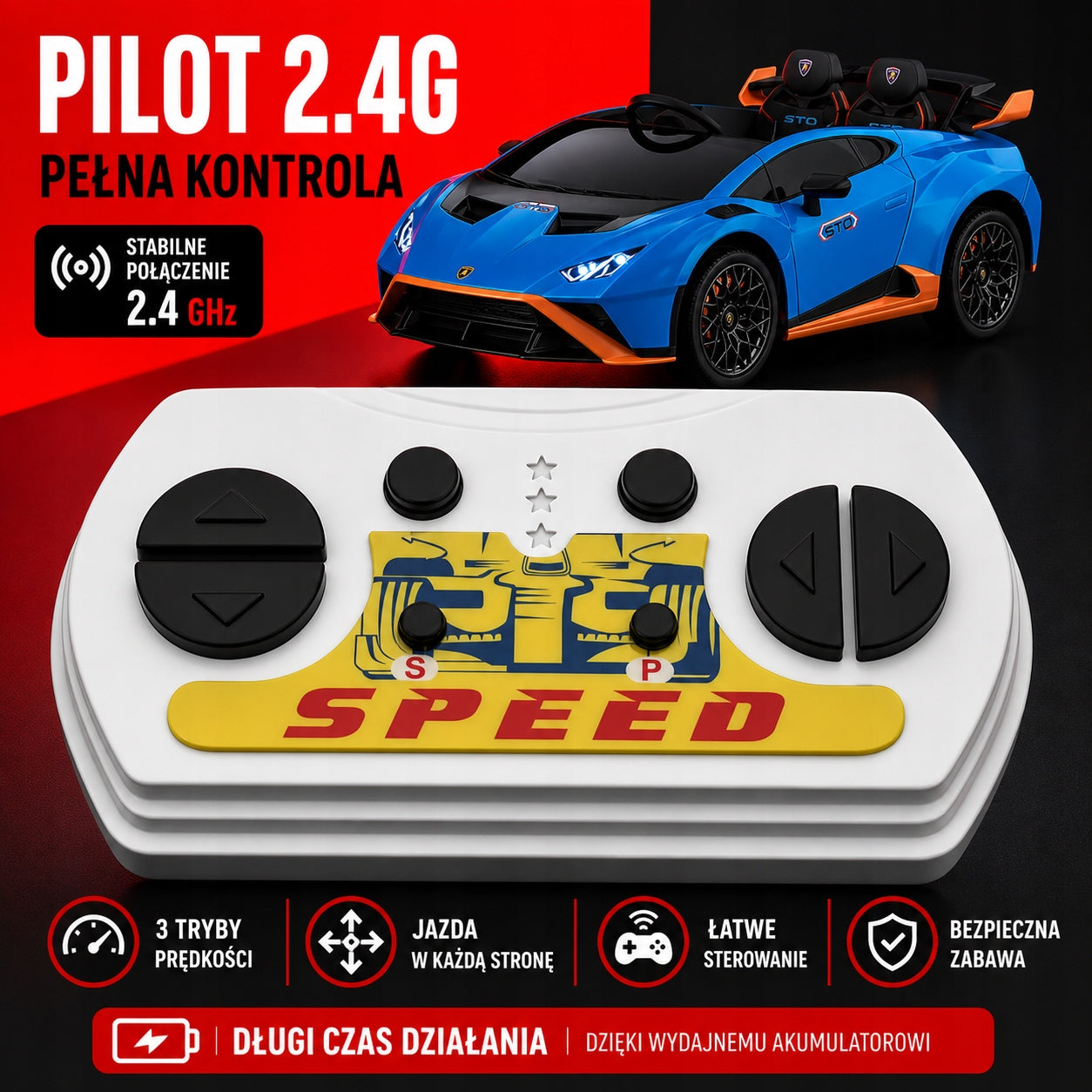 Auto Drift 360° battery pack for kids + remote control | Rotation effect | LED Maximum load 30 kg
