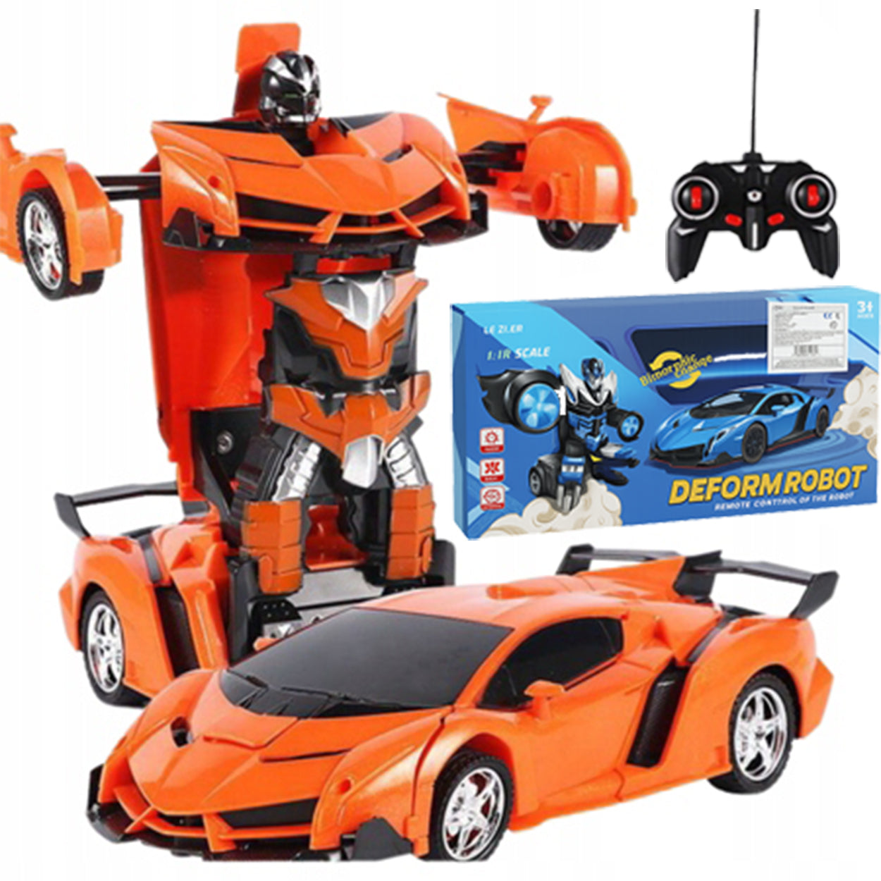 Auto Robot 2in1 Car Controlled RC Light Sound Remote Control Orange