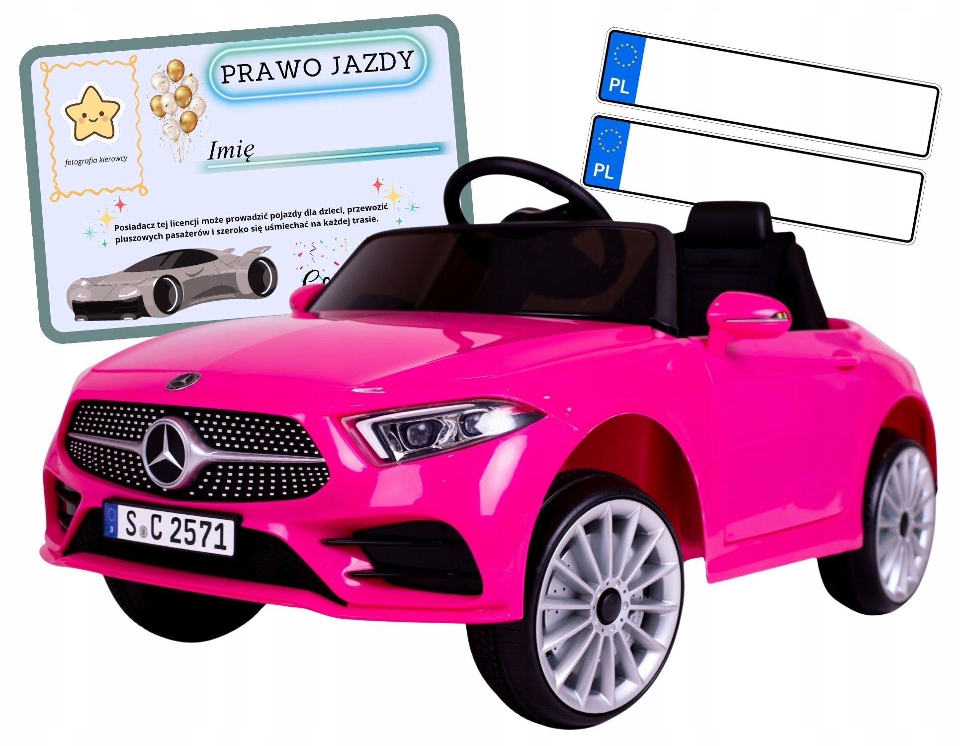Auto battery pilot leather EVA children's car MERCEDES CLS350 pink