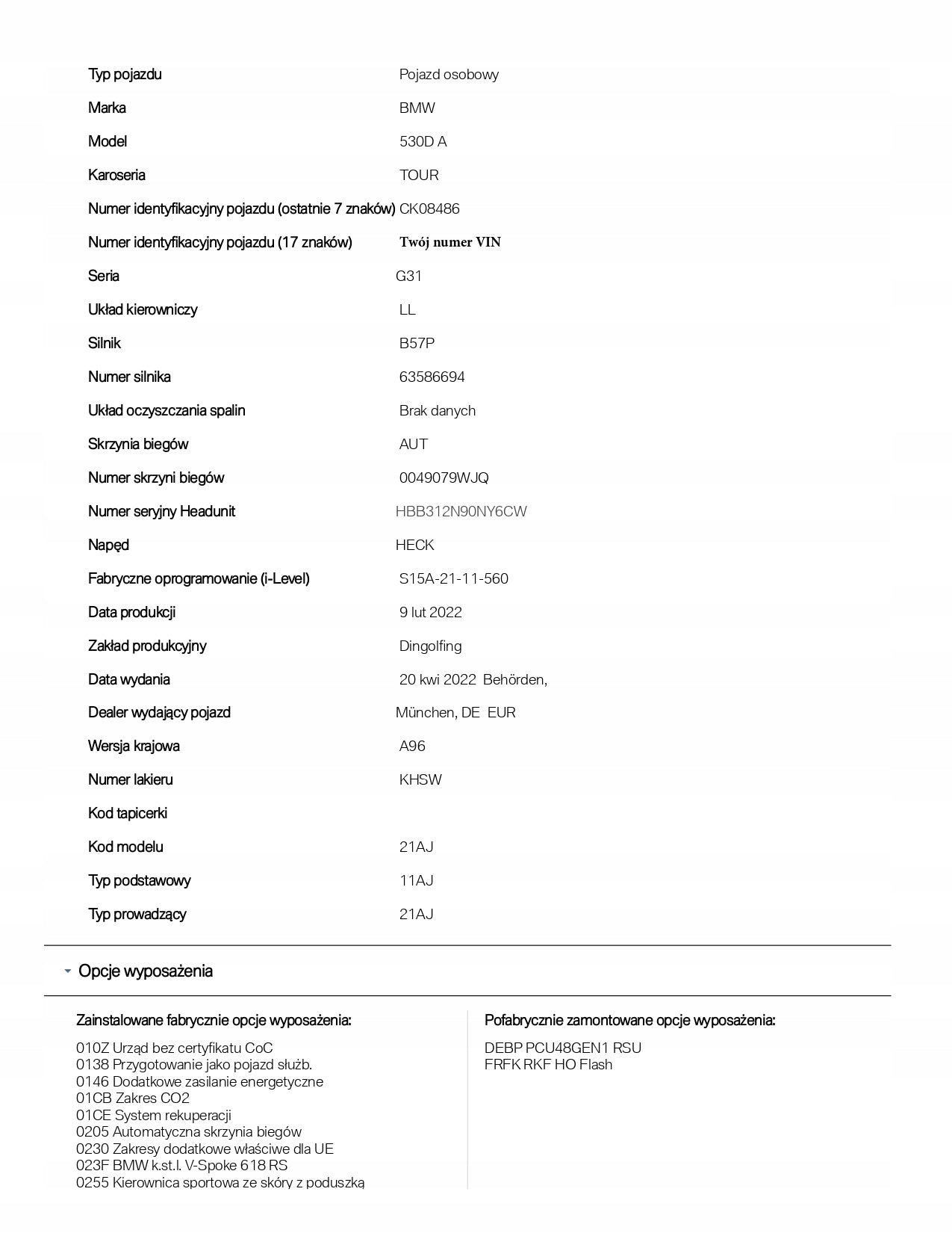 Automat BMW Service History ASO Mileage Report Service VIN PDF 23 Brand BMW OE