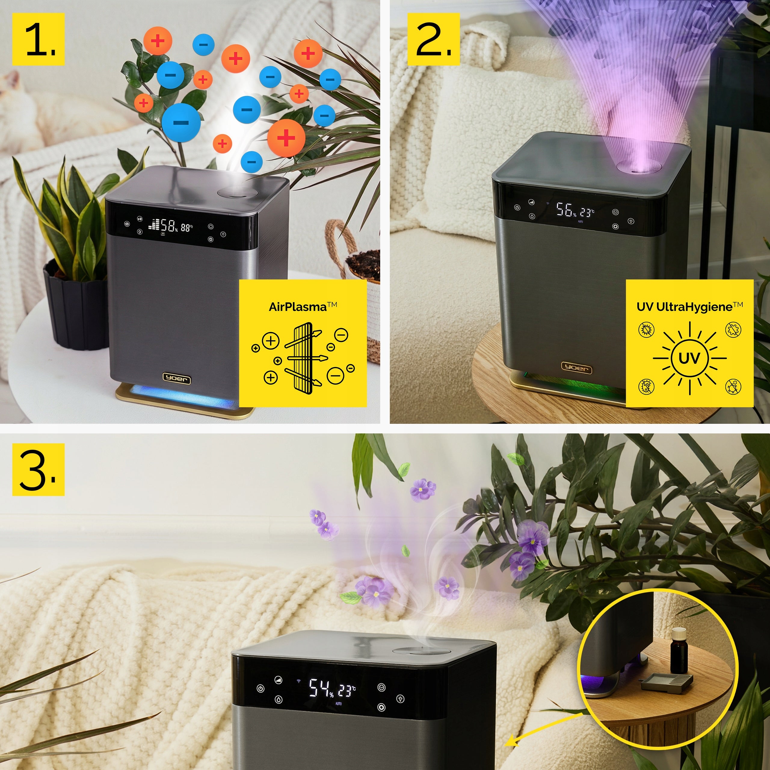 Automatic Air Humidifier Yoer 5in1 Cleans Ionizer + Aromatherapy Type ultrasonic humidifier
