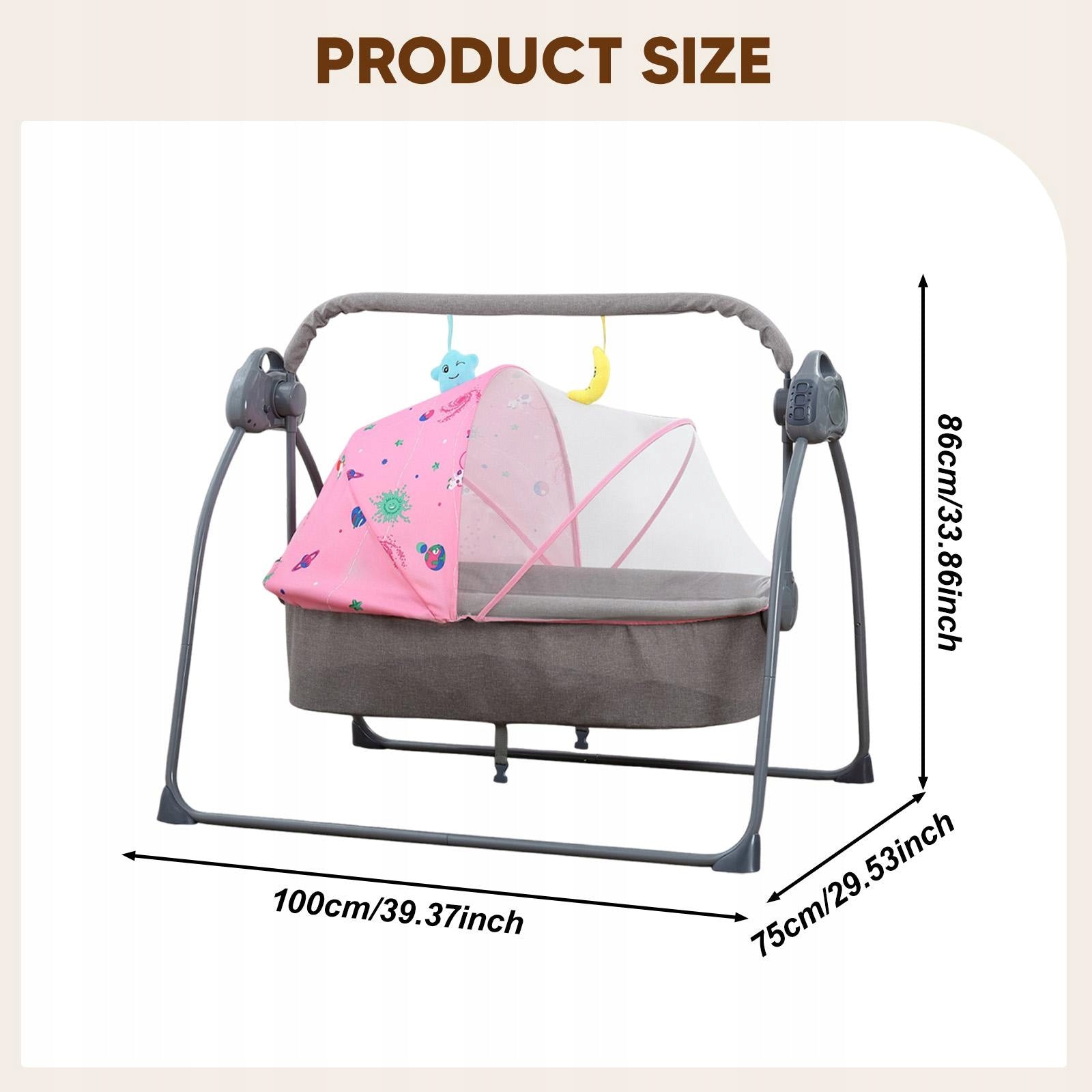 Automatic Baby Bassinet Rocking Bassinet Folding Comfortable Timer pink Packaging status original