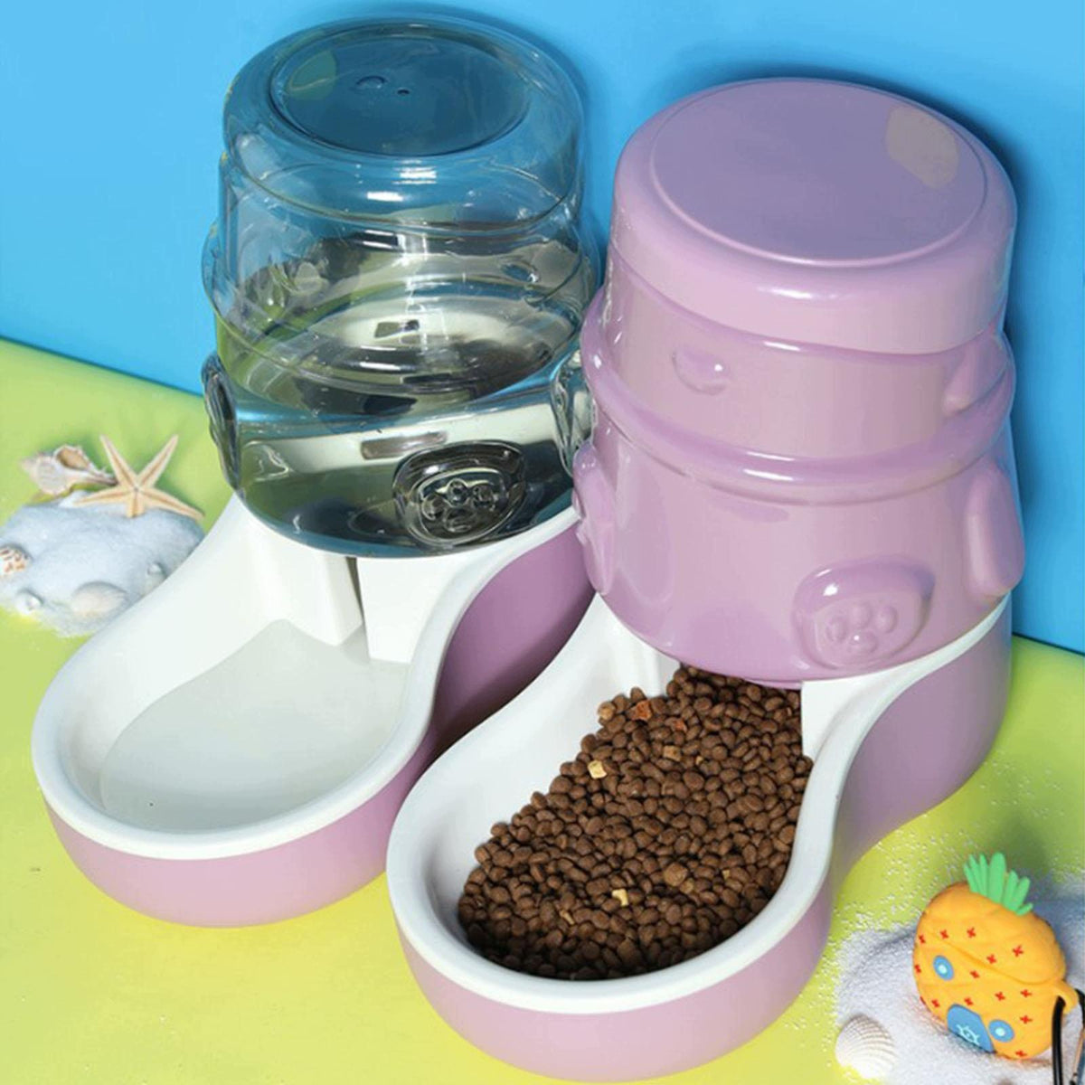 Automatic Cat Dog Dispenser Water Container Gravity Food Feeder Pink Packaging status original