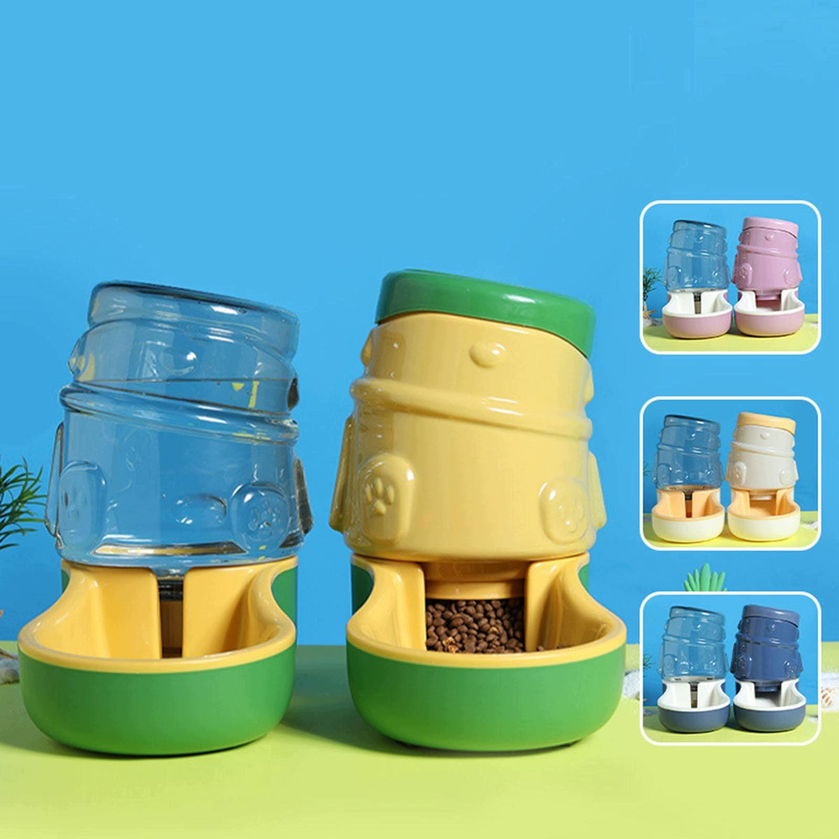Automatic Feeder Cat Dog Food Container Gravity Water Dispenser Green Packaging status original