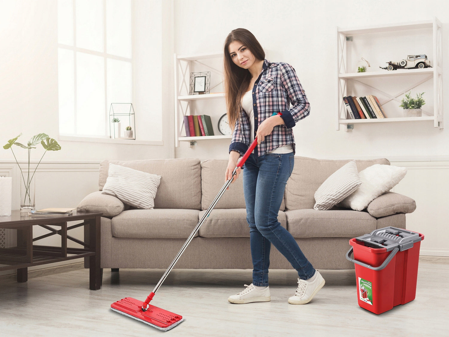 Automatic Flat Mop + Bucket Microfiber Cartridges 2 Chambers GreenBlue GB850 Packaging status original
