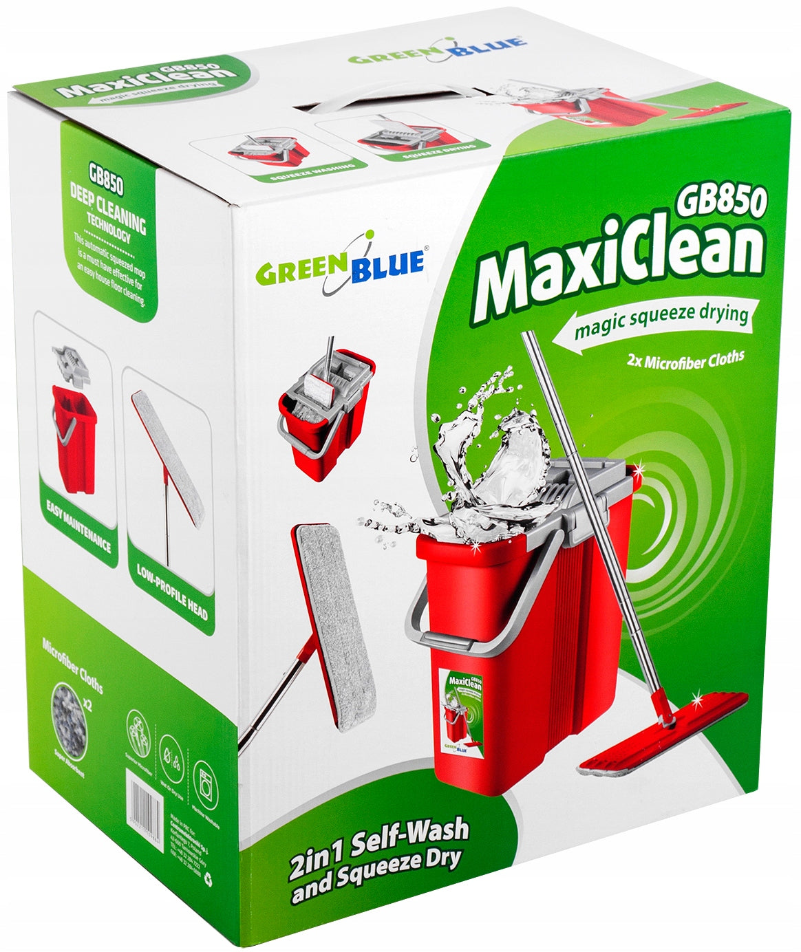 Automatic Flat Mop + Bucket Microfiber Cartridges 2 Chambers GreenBlue GB850